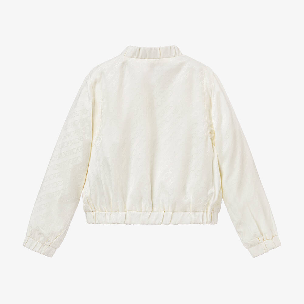 Michael Kors Kids Girls Ivory Satin Bomber Jacket