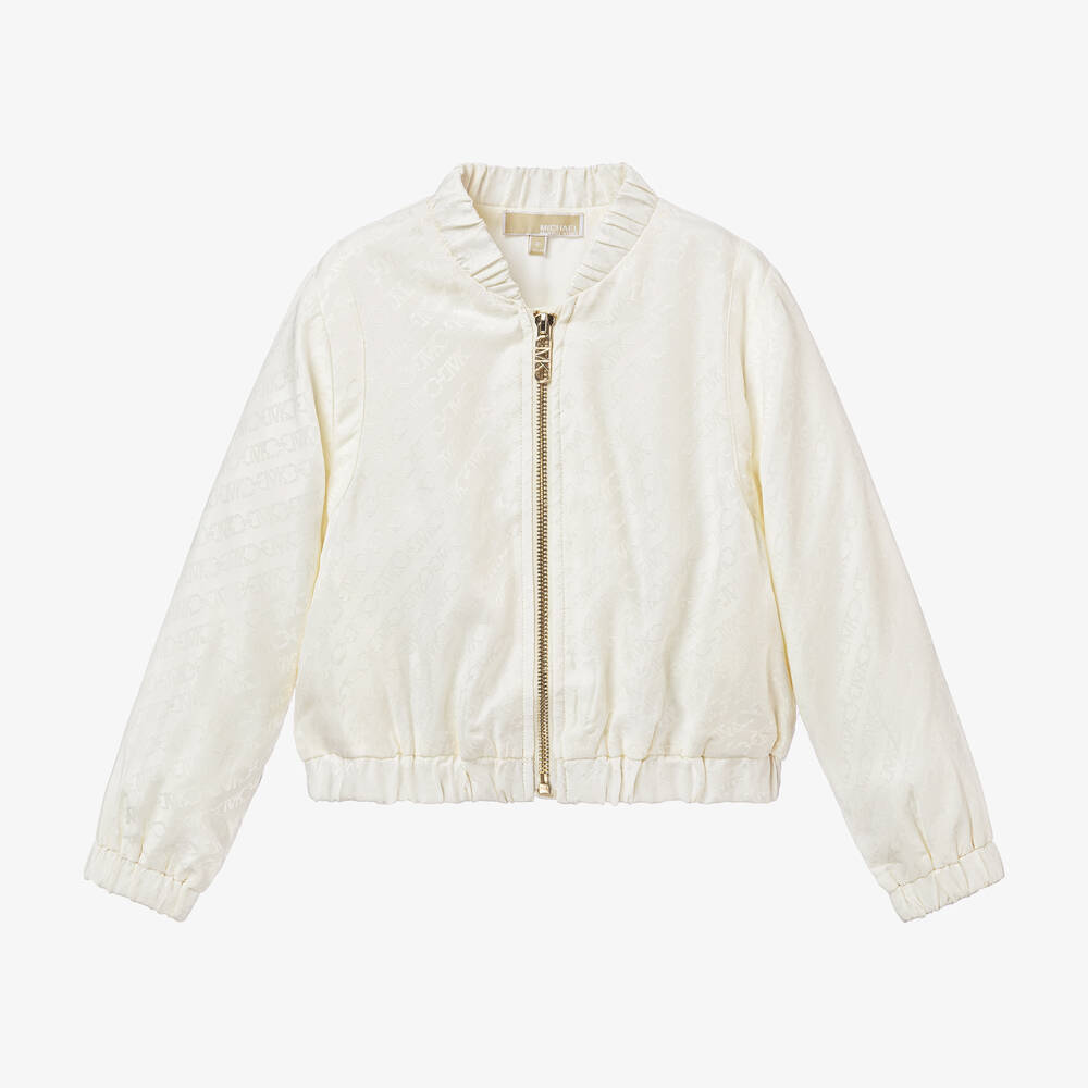 Michael Kors Kids Girls Ivory Satin Bomber Jacket Childrensalon Outlet