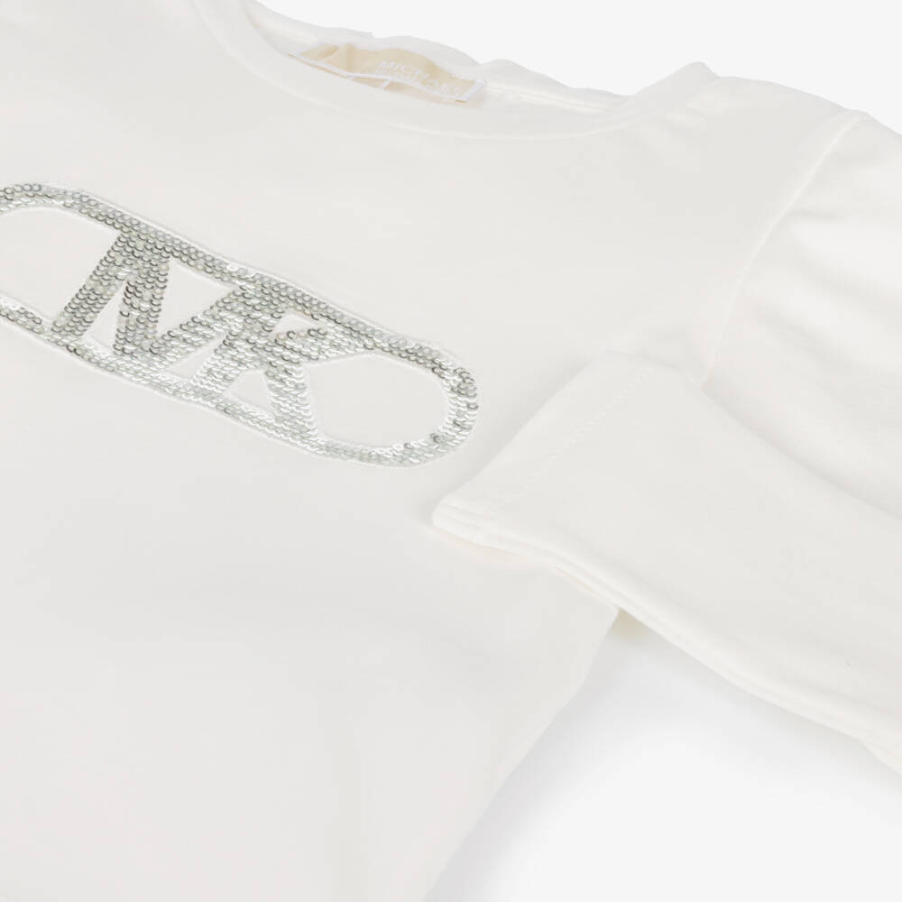 Michael Kors Kids-Girls Ivory Sequin Logo Top | Childrensalon Outlet