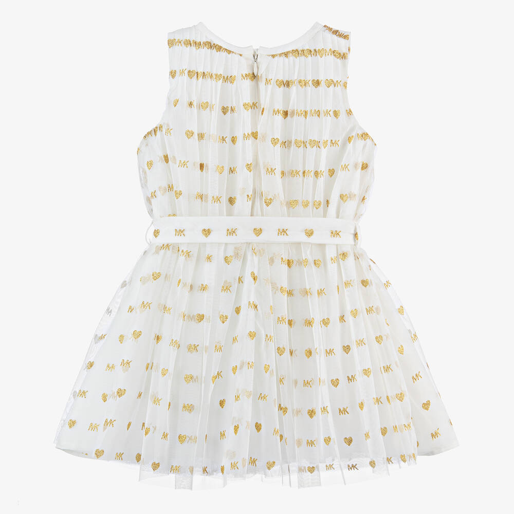 Michael Kors Kids-Girls Ivory Tulle Monogram Heart Dress | Childrensalon Outlet