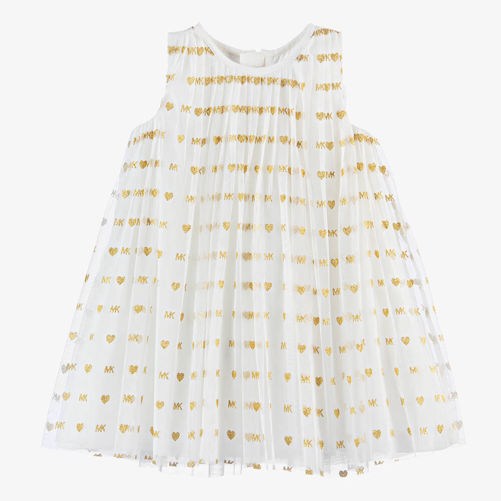 Michael Kors Kids-Girls Ivory Tulle Monogram Heart Dress | Childrensalon Outlet