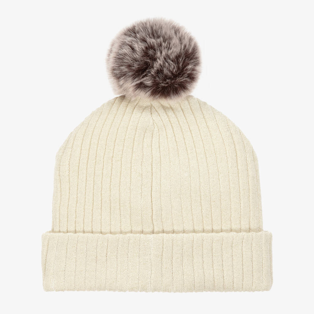 Michael Kors Kids-Girls Ivory Wool Blend Pompom Hat | Childrensalon Outlet