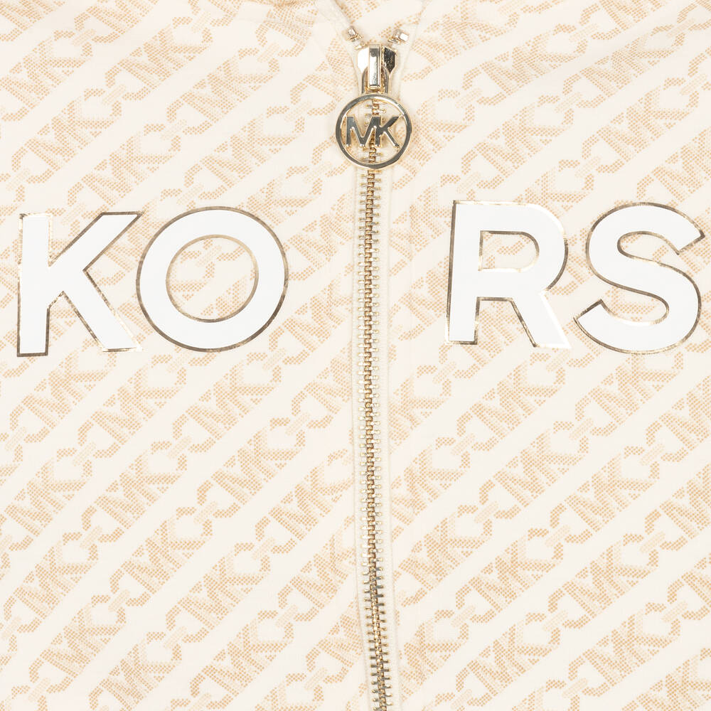 Michael Kors Kids- Girls Ivory Zip-Up Hooded Top | Childrensalon Outlet