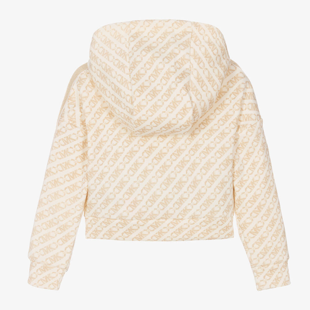 Michael Kors Kids- Girls Ivory Zip-Up Hooded Top | Childrensalon Outlet
