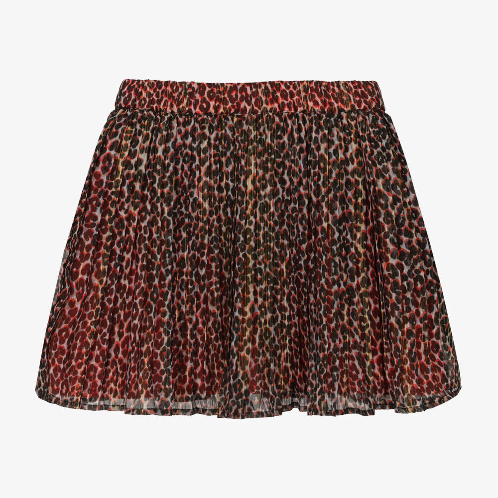 مايكل كورس كيدز-تنورة بطبعة فهد شيفون لون أحمر وأسود | Childrensalon Outlet