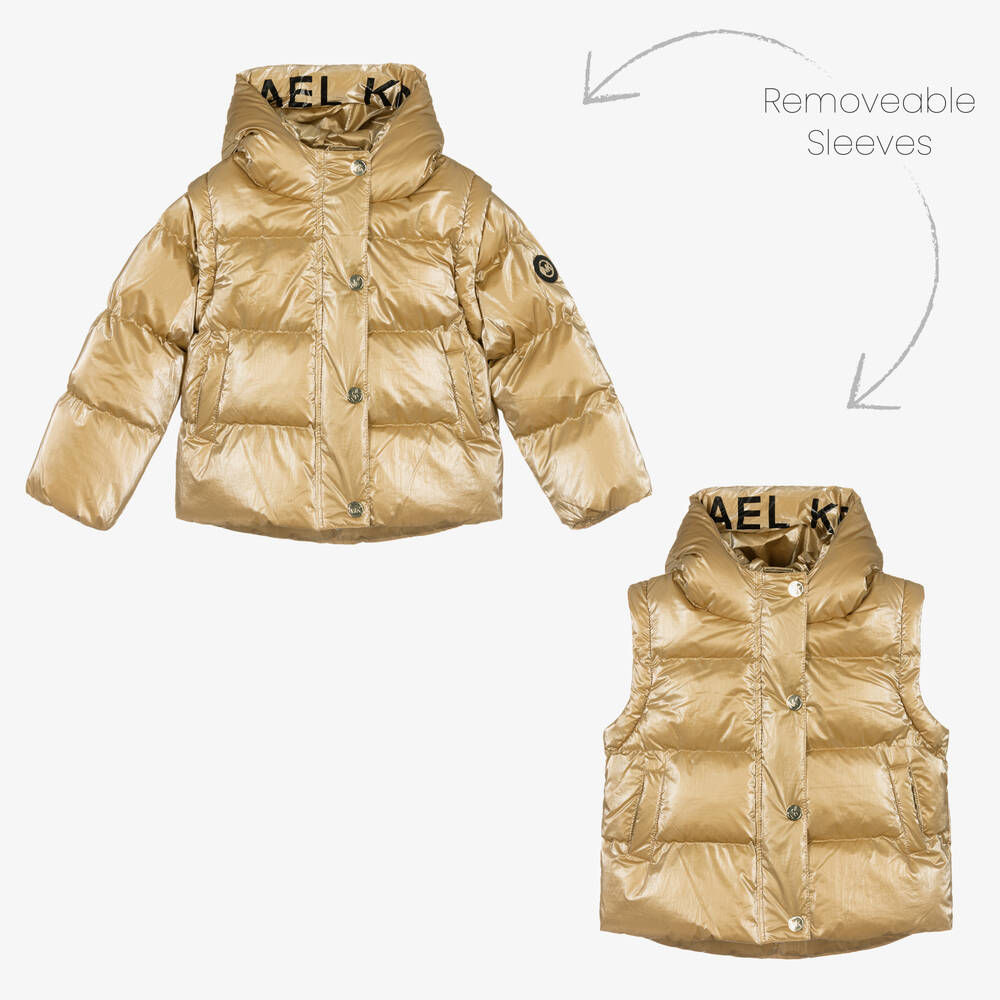 Michael Kors Kids-Girls Metallic Gold Puffer Jacket  | Childrensalon Outlet