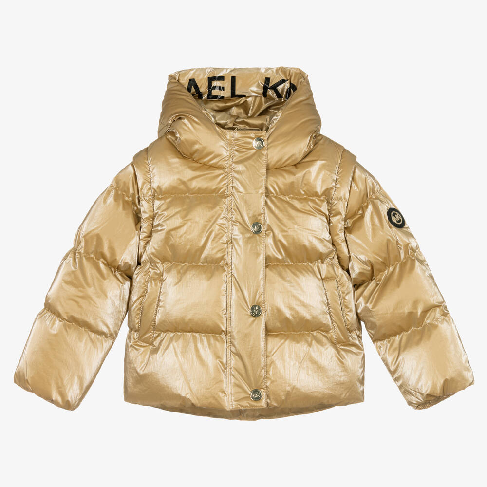 Michael Kors Kids - Girls Metallic Gold Puffer Jacket  | Childrensalon