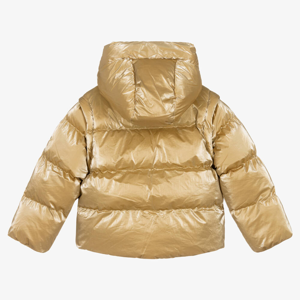 Michael Kors Kids-Girls Metallic Gold Puffer Jacket  | Childrensalon Outlet