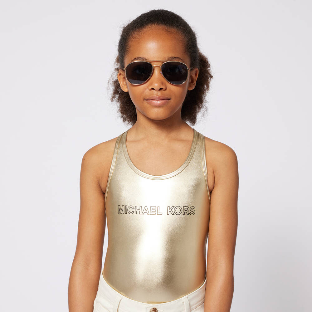 Michael Kors Kids-Girls Metallic Gold Swimsuit | Childrensalon Outlet