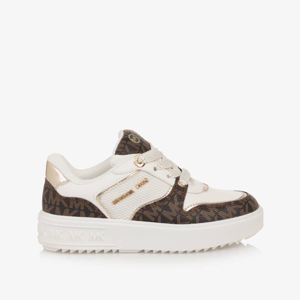 Michael Kors Kids-Girls Monogrammed Brown Sneakers | Childrensalon Outlet