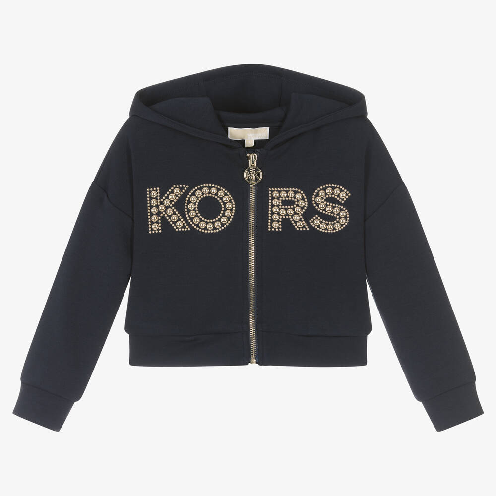 Michael Kors Kids - Girls Navy Blue Studded Zip-Up Hoodie | Childrensalon