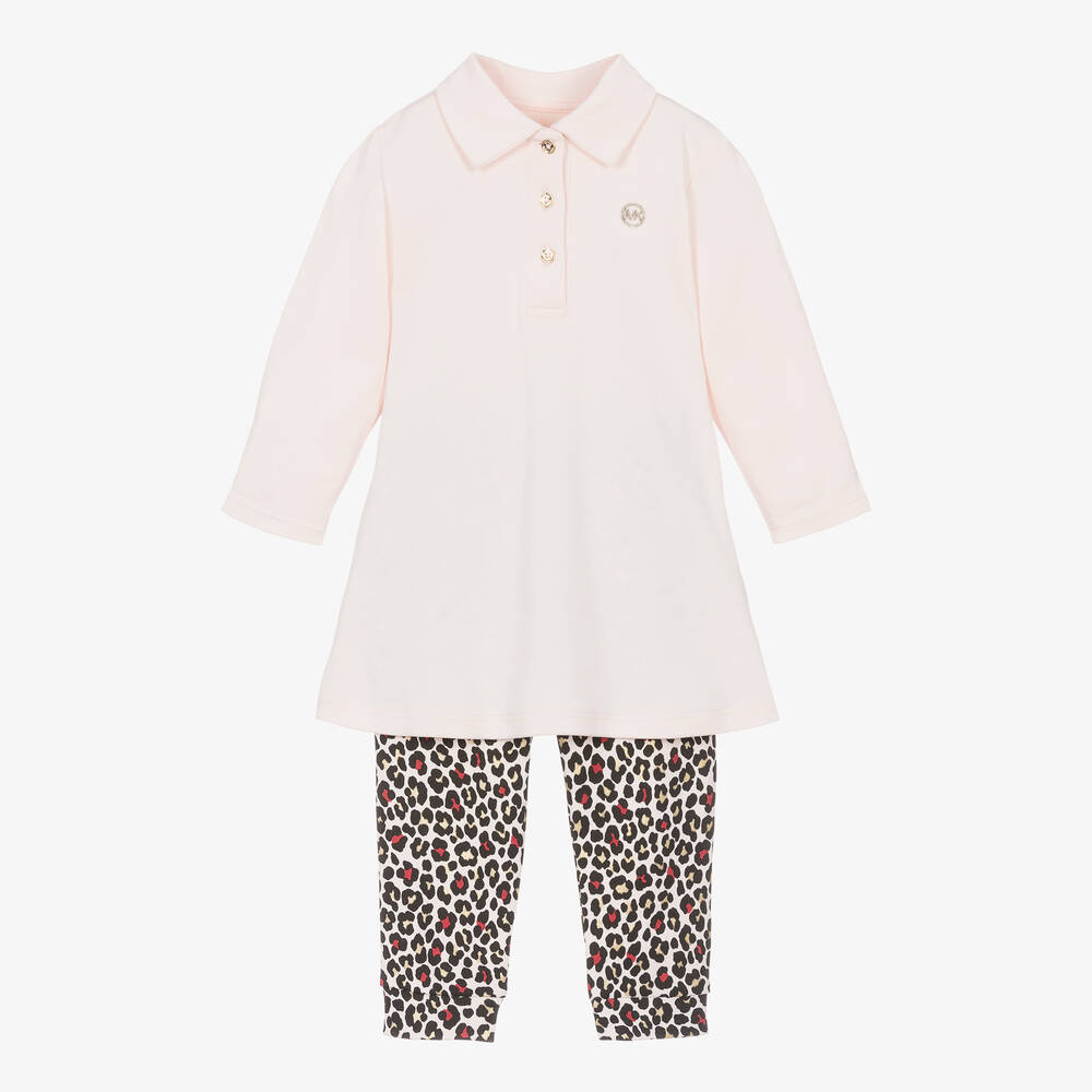 Michael Kors Kids - Girls Pink Animal Print Trouser Set | Childrensalon