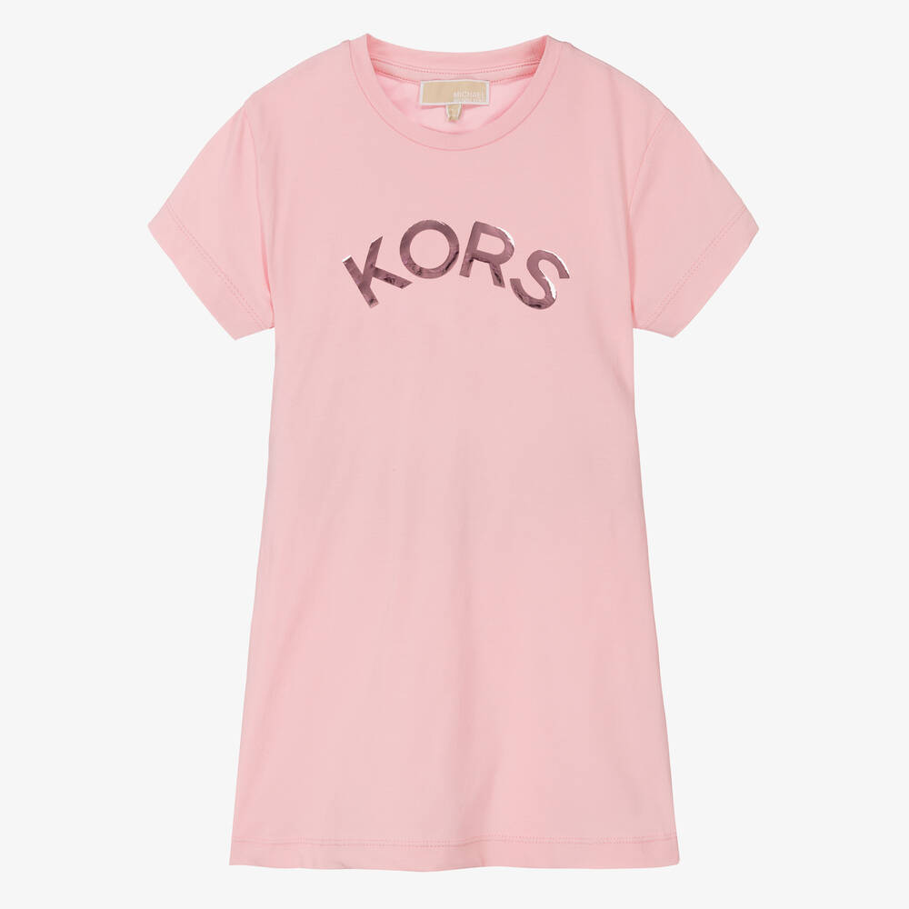 Michael Kors Kids - Girls Pink Cotton Jersey Logo Dress | Childrensalon