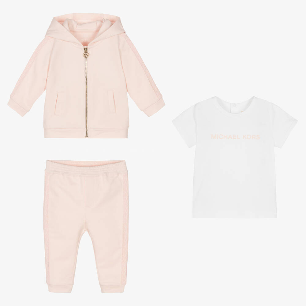 Michael Kors Kids Girls Pink Cotton Tracksuit Set Childrensalon Outlet