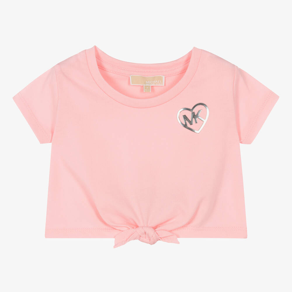 Michael Kors Kids - Girls Pink Cropped Jersey T-Shirt | Childrensalon