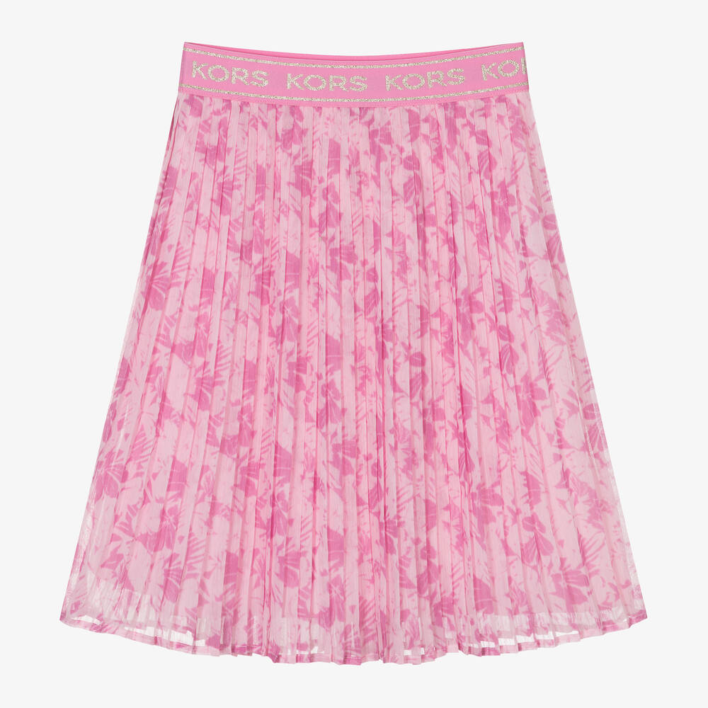 Michael Kors Kids-Girls Pink Pleated Floral Skirt | Childrensalon Outlet