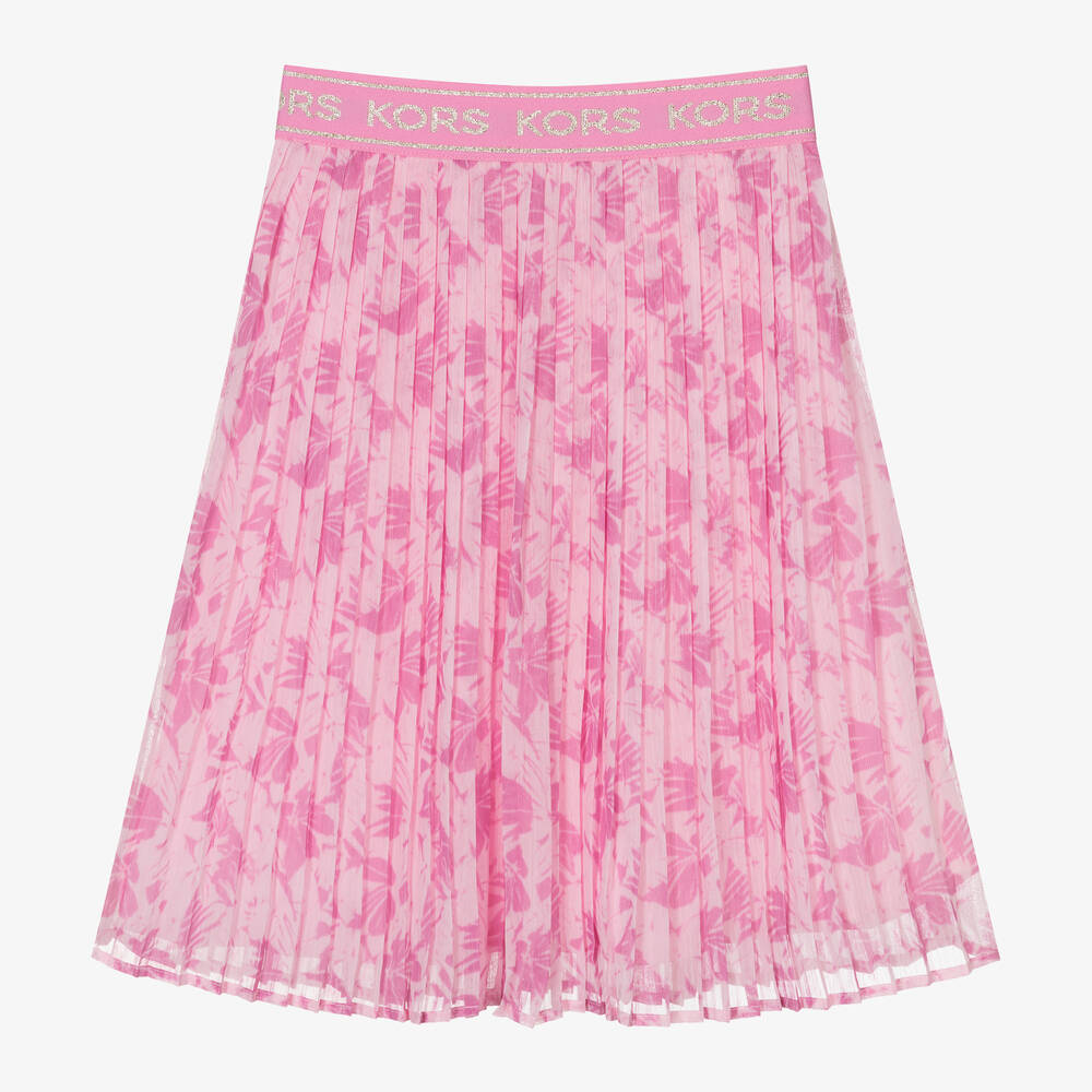 Michael Kors Kids-Girls Pink Pleated Floral Skirt | Childrensalon Outlet