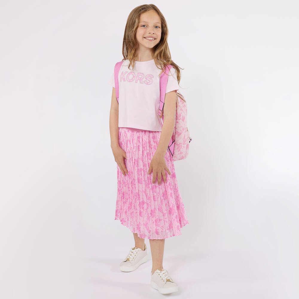 Michael Kors Kids-Girls Pink Pleated Floral Skirt | Childrensalon Outlet