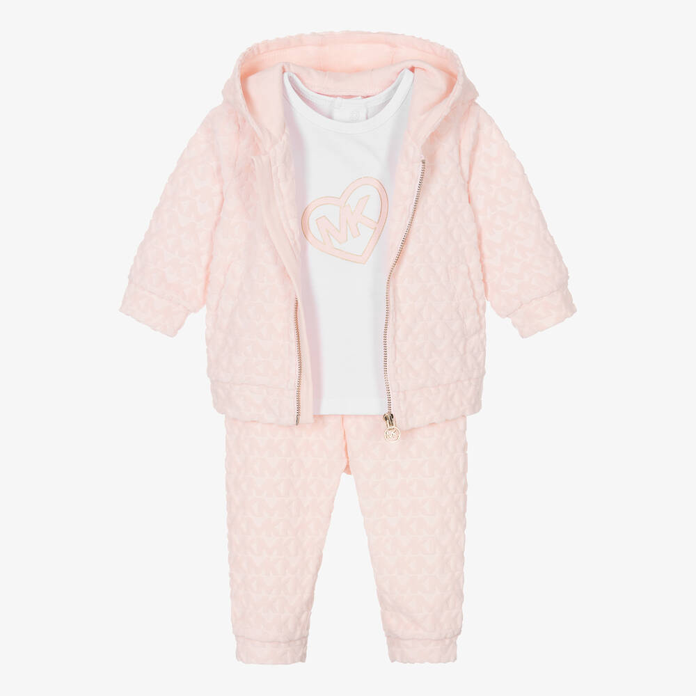 Michael Kors Kids-Girls Pink & White Monogram Tracksuit Set | Childrensalon Outlet