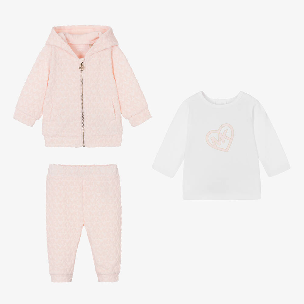 Michael Kors Kids-Girls Pink & White Monogram Tracksuit Set | Childrensalon Outlet