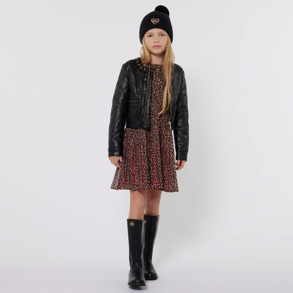 Michael Kors Kids-Girls Pleated Chiffon Leopard Dress | Childrensalon Outlet