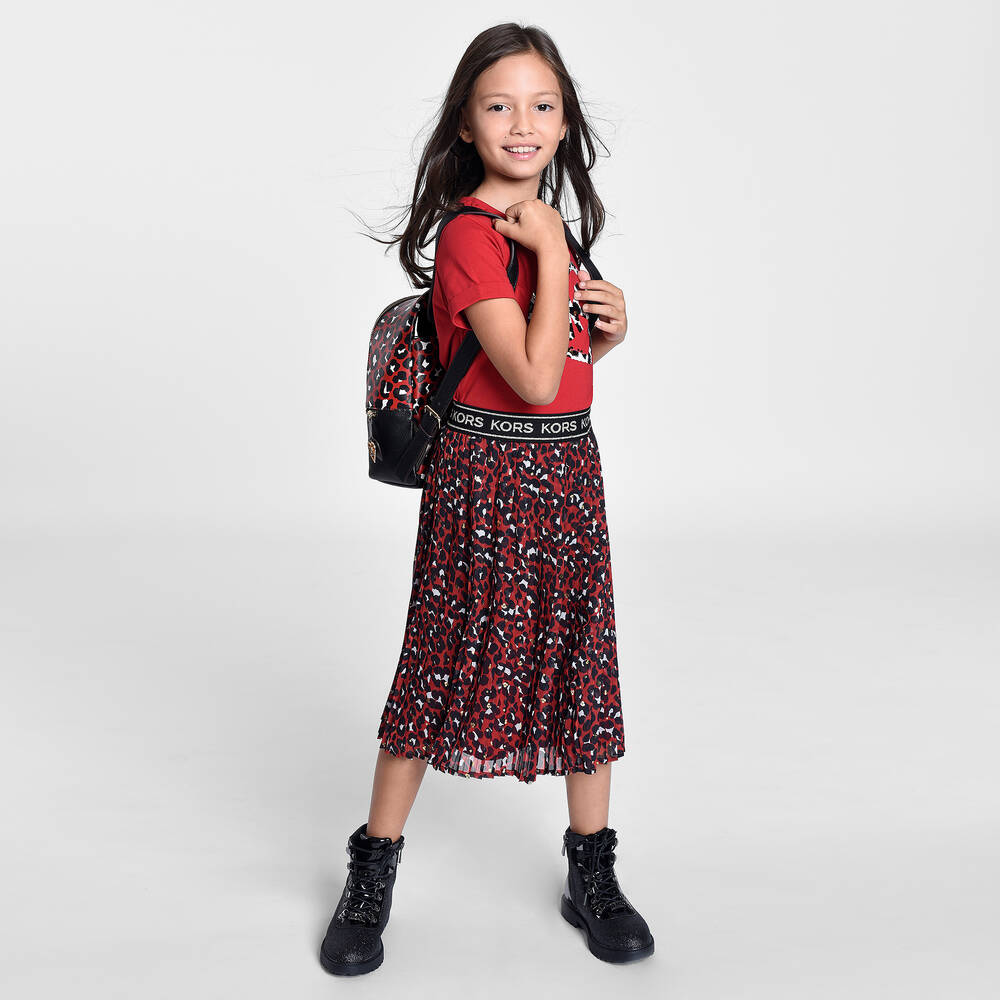 Michael Kors Kids Girls Red Pleated Chiffon Skirt