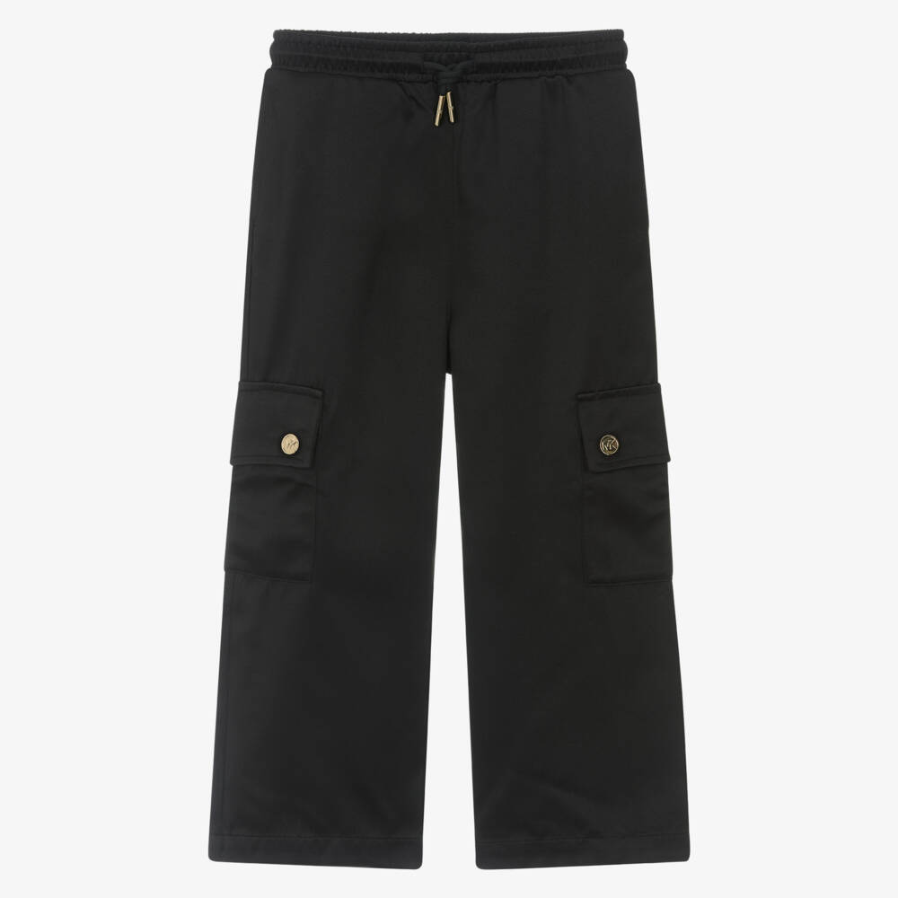 Michael Kors Kids-Girls Satin Black Cargo Pants | Childrensalon Outlet
