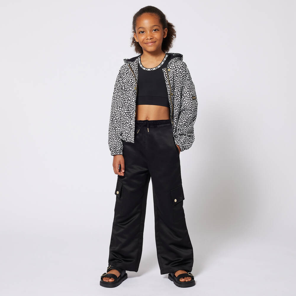 Michael Kors Kids-Girls Satin Black Cargo Pants | Childrensalon Outlet