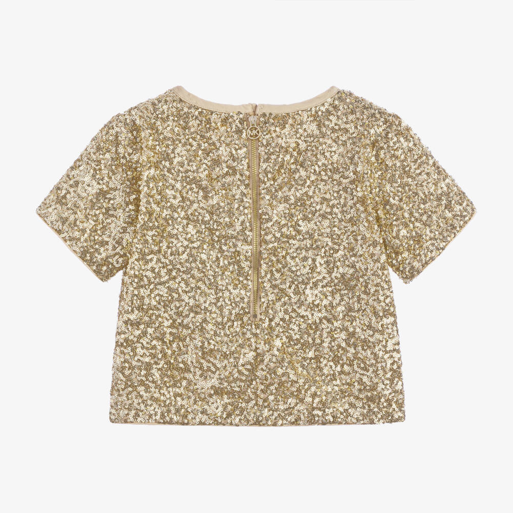 Michael Kors Kids-Girls Sequinned Gold Party Tee | Childrensalon Outlet