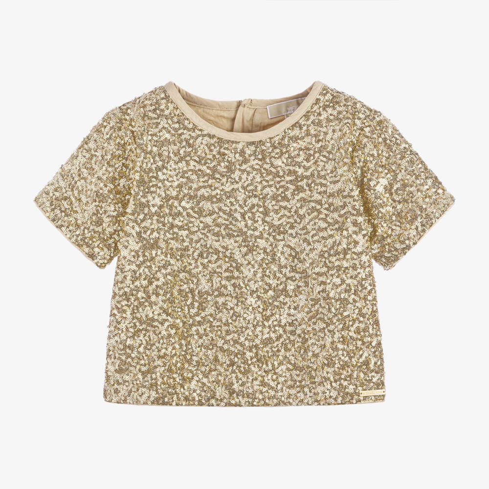 Michael Kors Kids-Girls Sequinned Gold Party Tee | Childrensalon Outlet