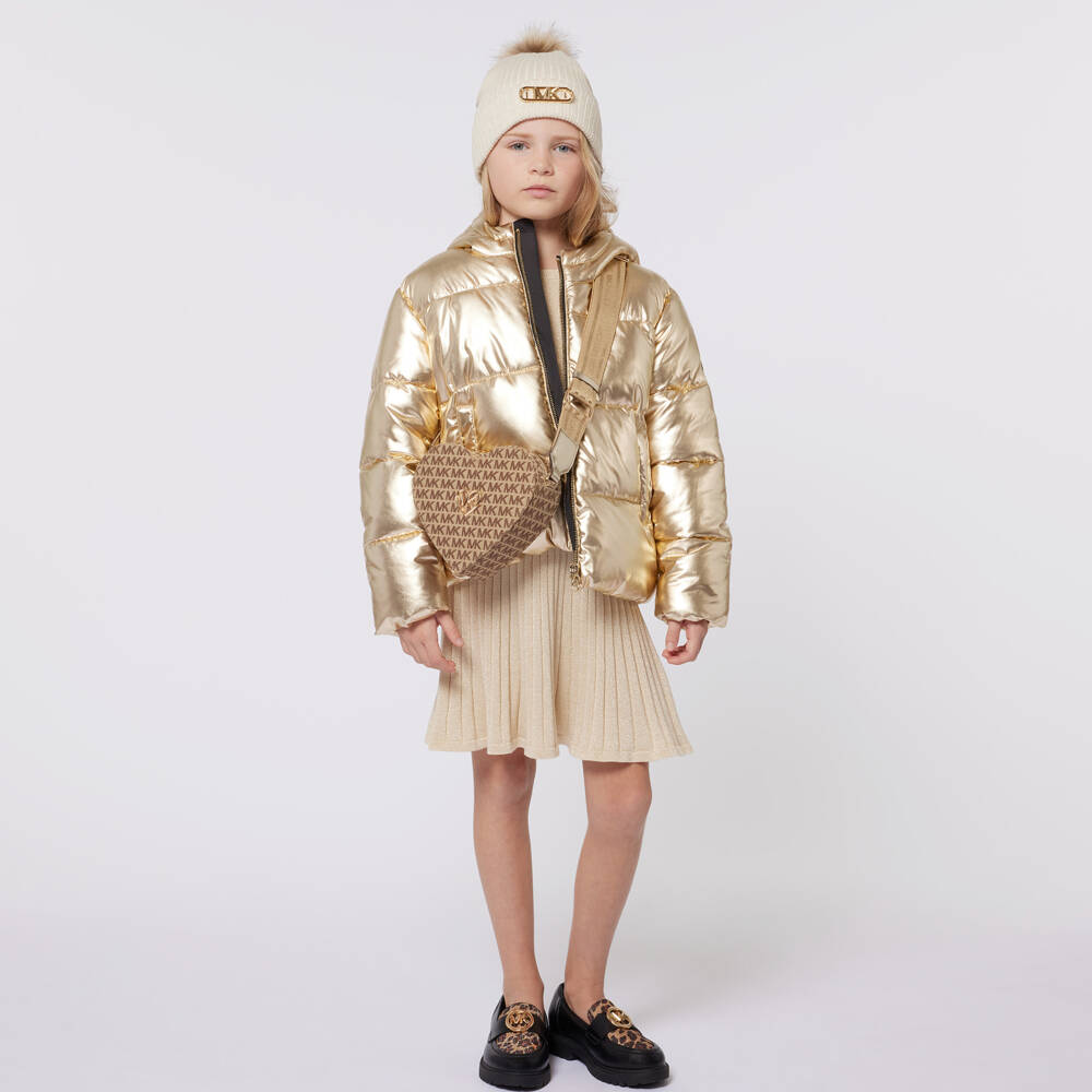 Michael Kors Kids-Girls Shimmering Gold Hooded Coat | Childrensalon Outlet