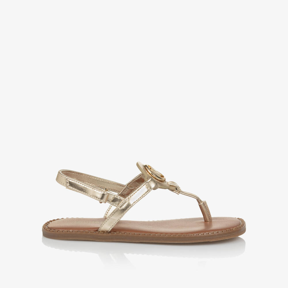 Michael Kors Kids-Girls Shimmering Gold Logo Sandals | Childrensalon Outlet