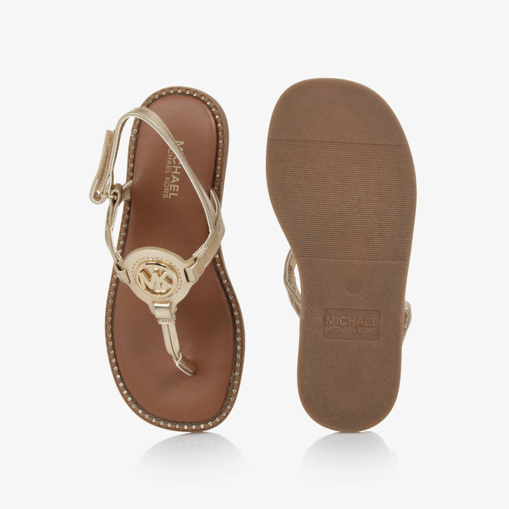 Michael Kors Kids-Girls Shimmering Gold Logo Sandals | Childrensalon Outlet
