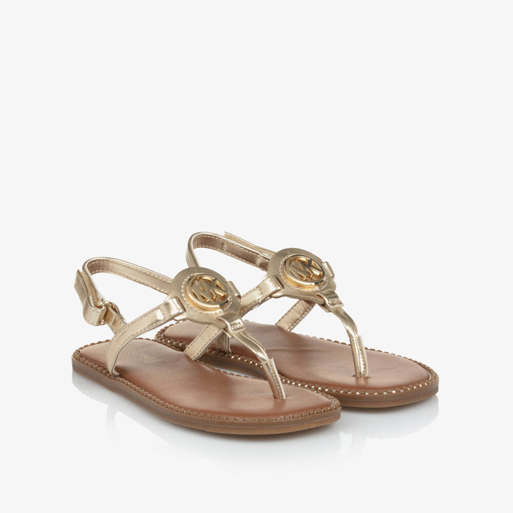 Michael Kors Kids-Girls Shimmering Gold Logo Sandals | Childrensalon Outlet