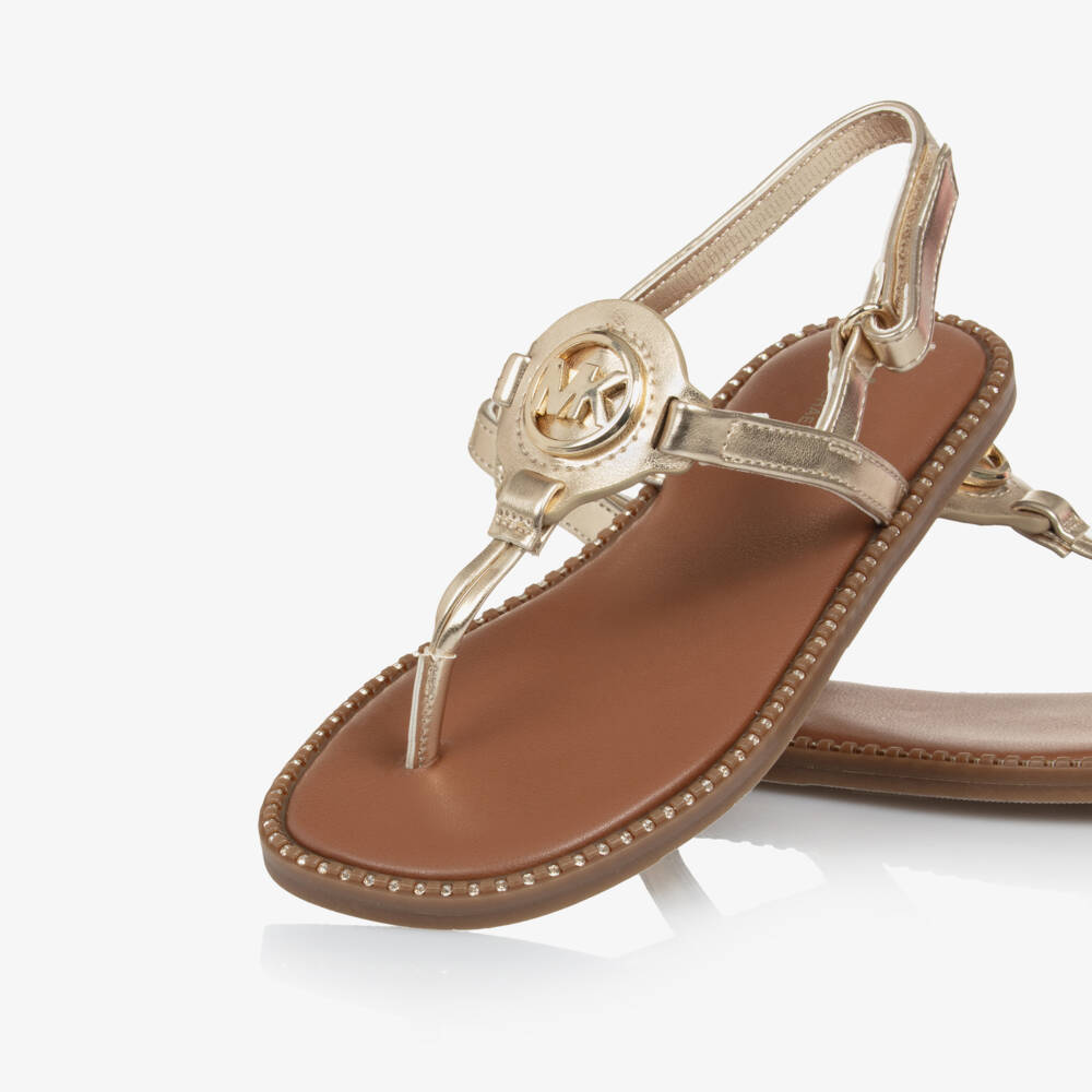Michael Kors Kids-Girls Shimmering Gold Logo Sandals | Childrensalon Outlet