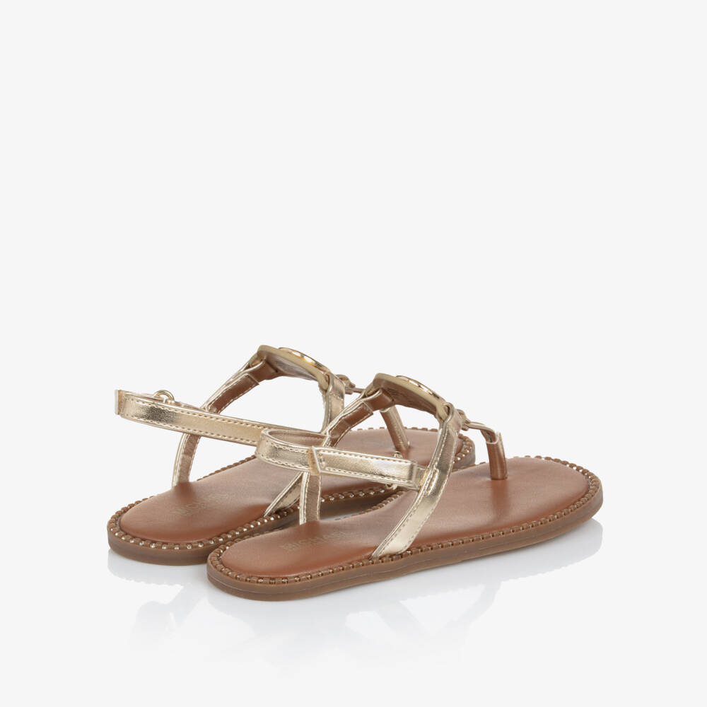 Michael Kors Kids-Girls Shimmering Gold Logo Sandals | Childrensalon Outlet