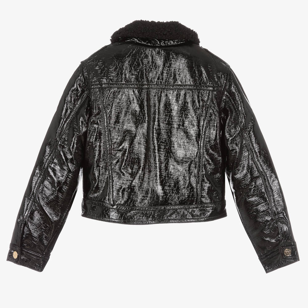 Michael Kors Kids-Girls Shiny Black Faux Leather Jacket | Childrensalon Outlet