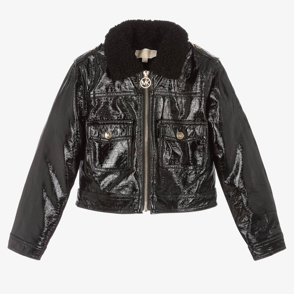 Michael Kors Kids - Glänzende schwarze Kunstlederjacke für Mädchen | Childrensalon