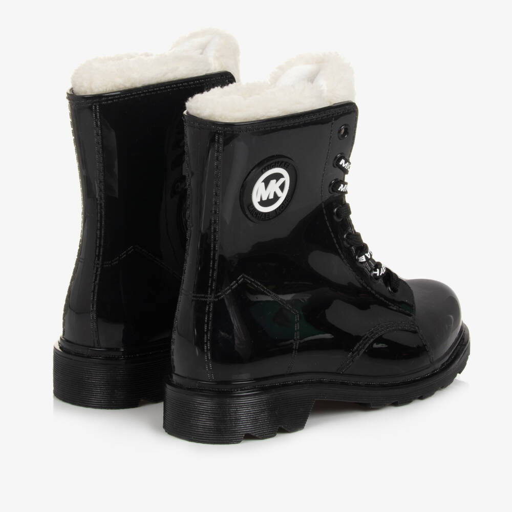 Michael Kors Kids-Girls Shiny Black Lace-Up Boots | Childrensalon Outlet