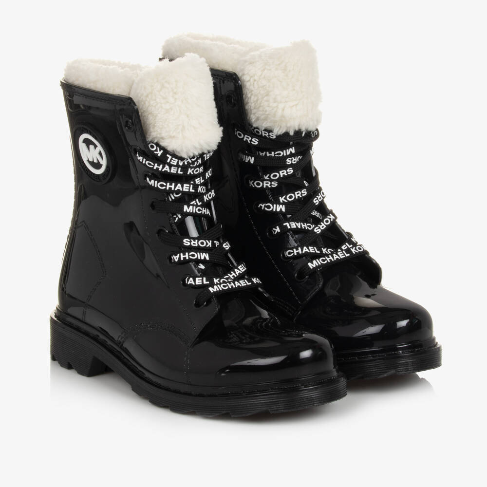 Michael Kors Kids-أحذية سوداء لامعة للبنات برباط | Childrensalon Outlet