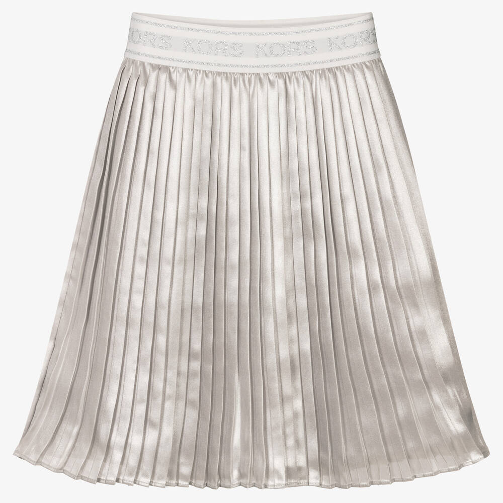 Michael Kors Kids - Girls Silver Pleated Logo Skirt | Childrensalon