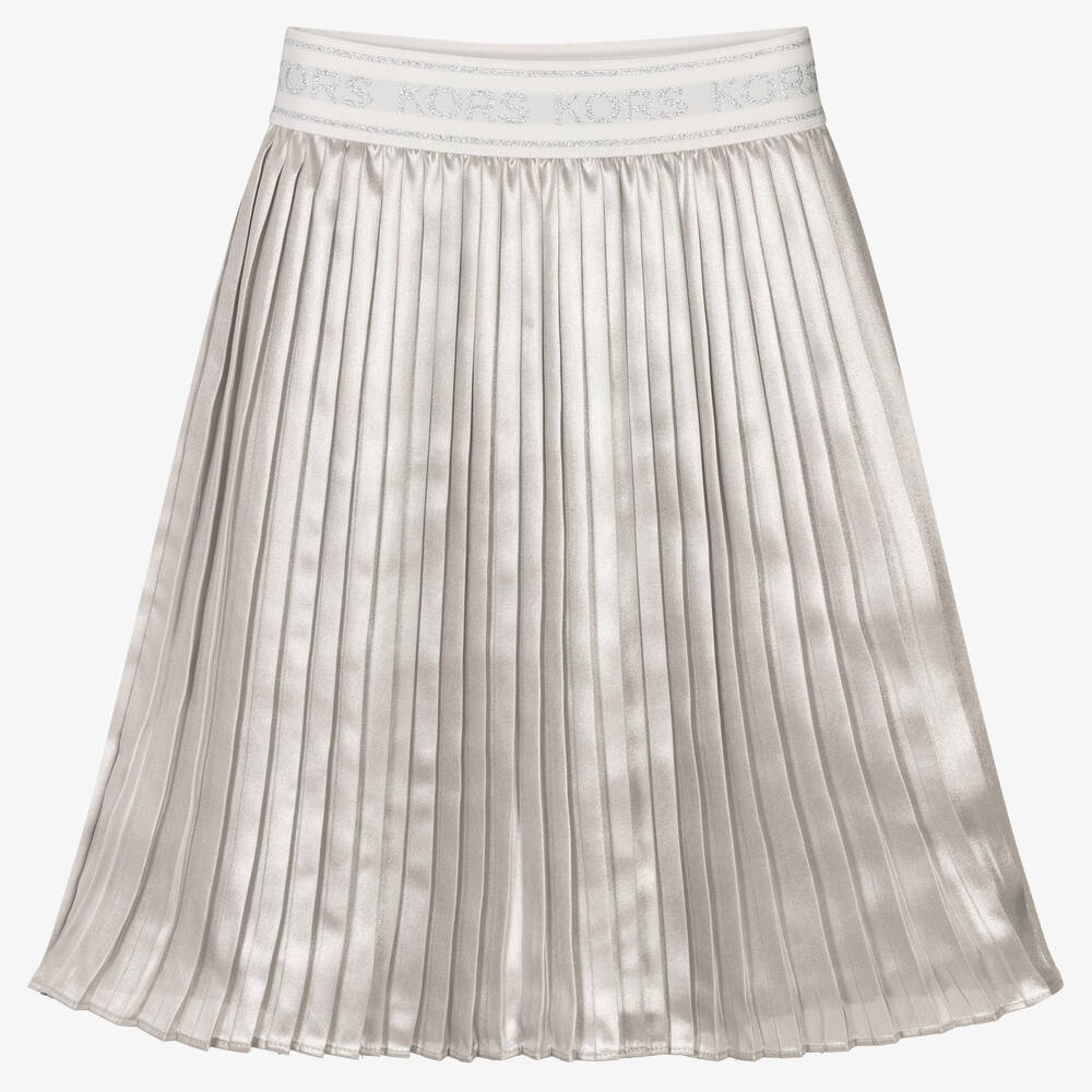 Michael Kors Kids Girls Silver Pleated Logo Skirt Childrensalon Outlet