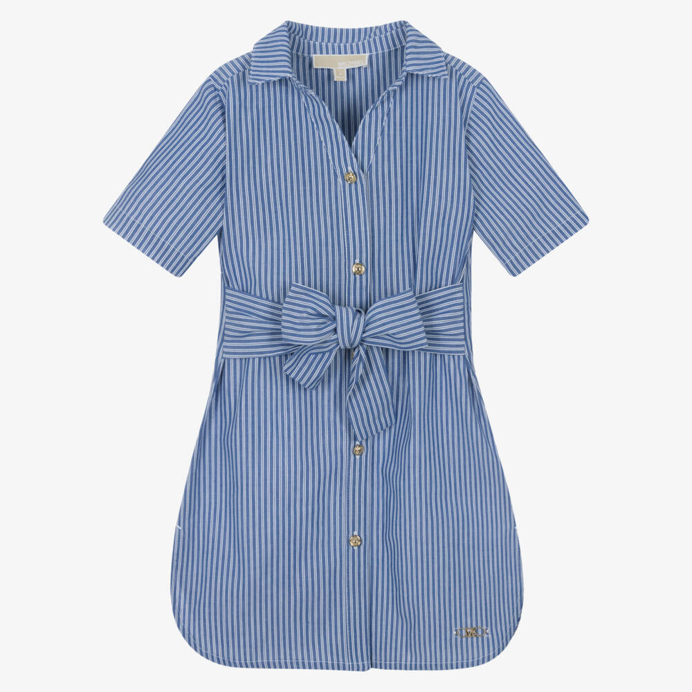 Michael Kors Kids-فستان قطن مخطط بلون السماء للبنات | Childrensalon Outlet
