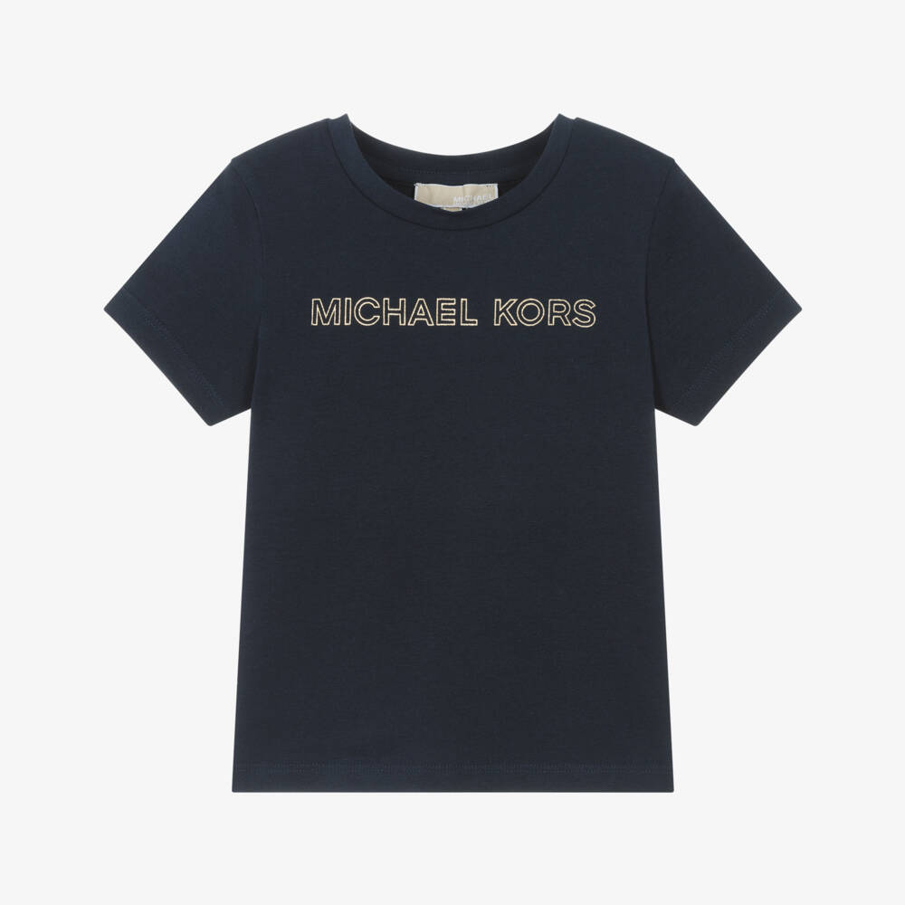 Michael Kors Kids-تيشيرت بناتي لامع بلون كحلي مع شعار | Childrensalon Outlet