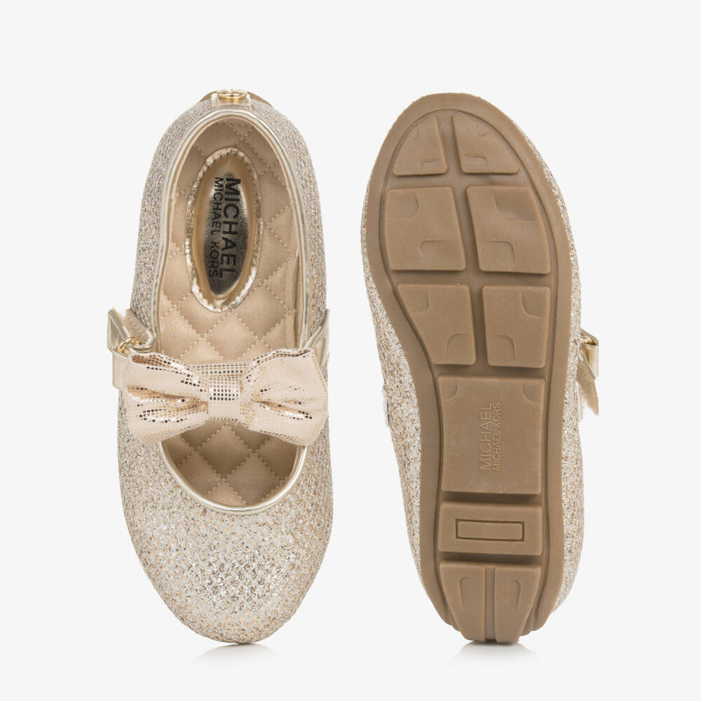 Michael Kors Kids-Girls Sparkly Gold Bow Flats | Childrensalon Outlet