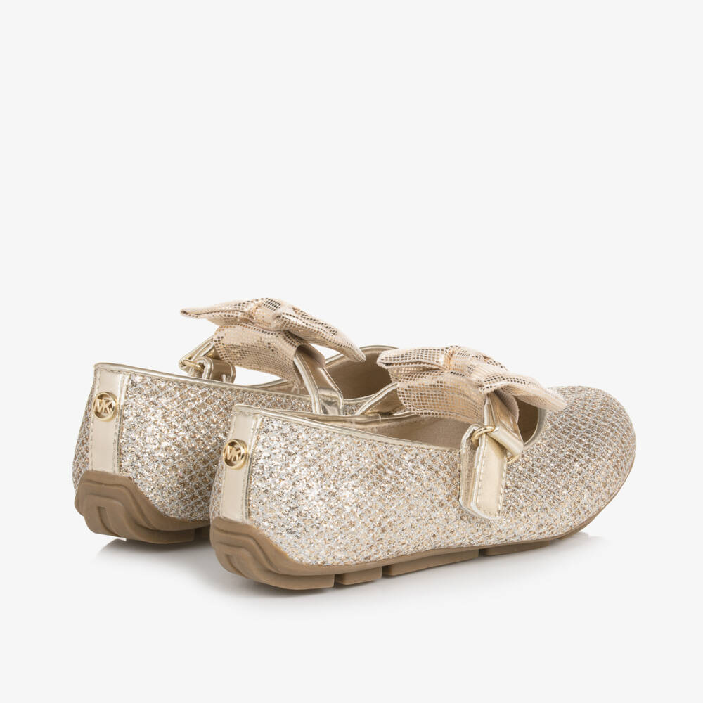 Michael Kors Kids-Girls Sparkly Gold Bow Flats | Childrensalon Outlet