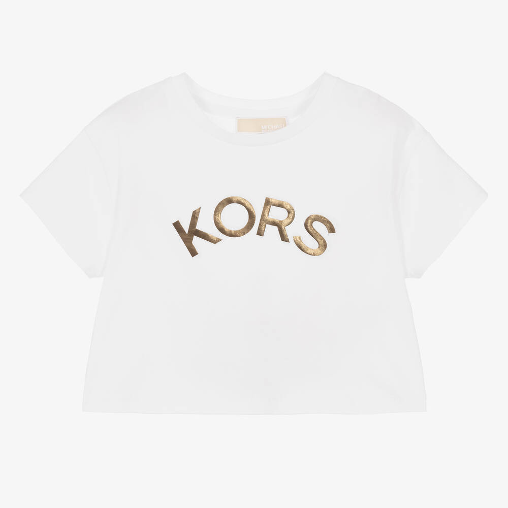 Michael Kors Kids - Girls White Cotton Logo T-Shirt | Childrensalon