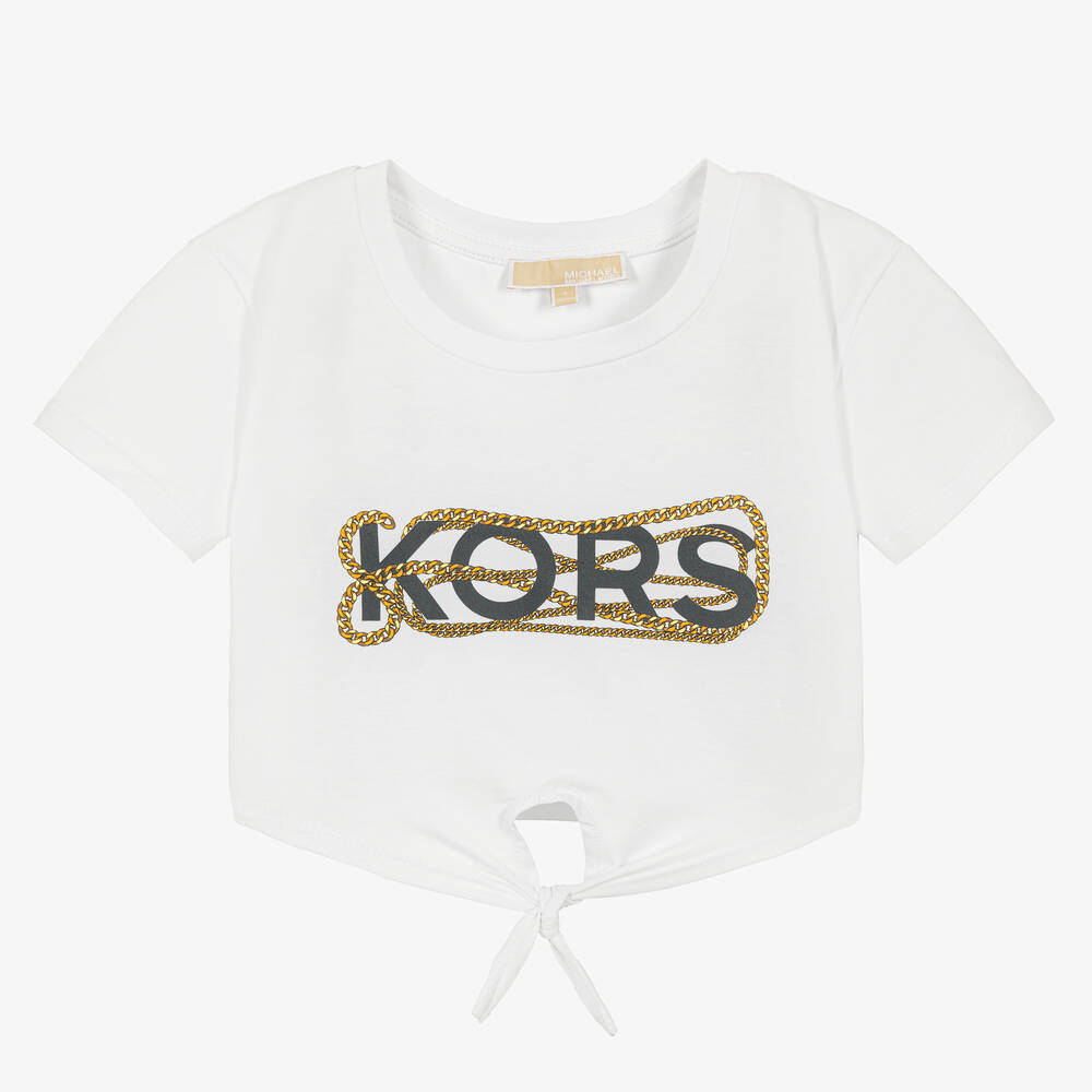 Michael Kors Kids - تيشيرت قطن جيرسي لون أبيض للبنات | Childrensalon