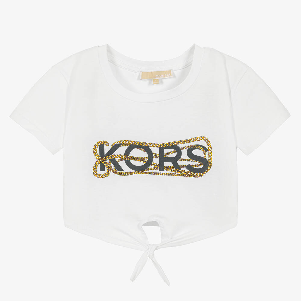 Michael Kors Kids - Girls White Cotton Logo T-Shirt | Childrensalon