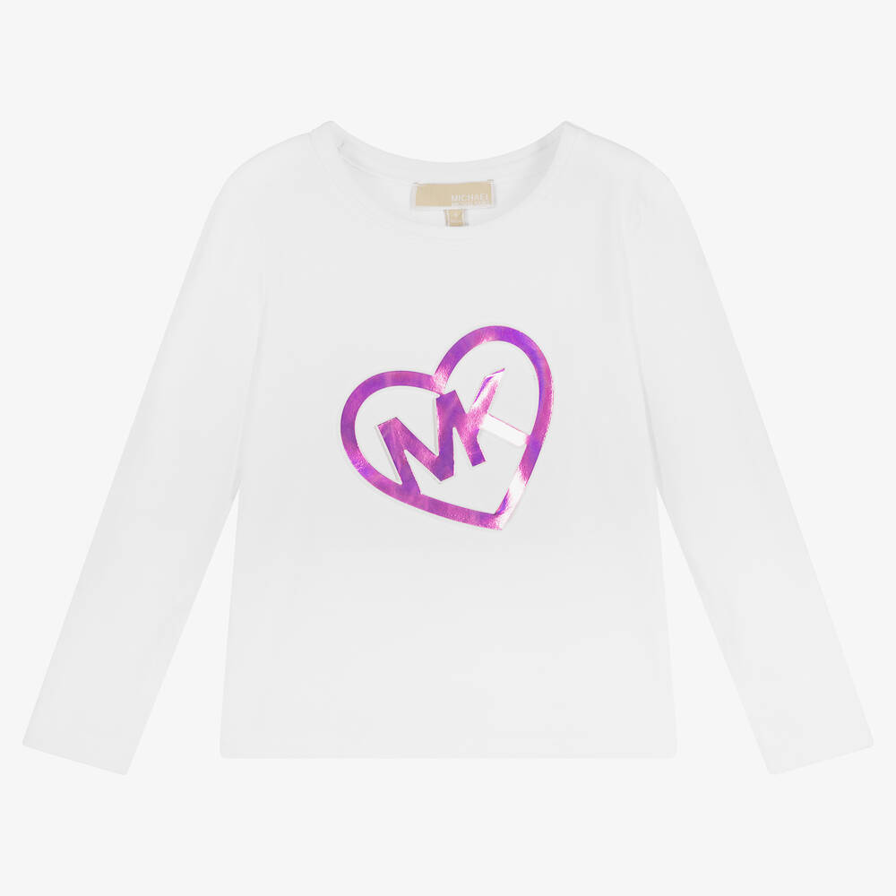 Michael Kors Kids - Girls White Cotton Logo T-Shirt | Childrensalon